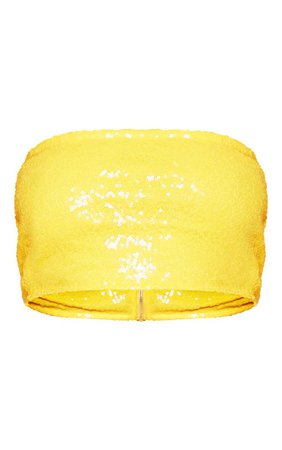 Yellow Sequin Bandeau Zip Back Crop Top | PrettyLittleThing