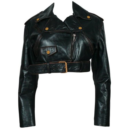 Jean Paul Gaultier Vintage Cropped Biker Jacket For Sale at 1stdibs