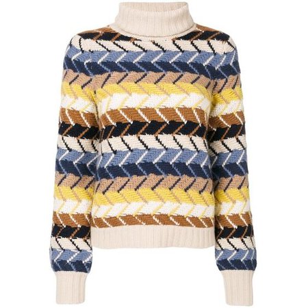 Multicolor Merino Wool Cashmere-Blend Turtleneck Sweater