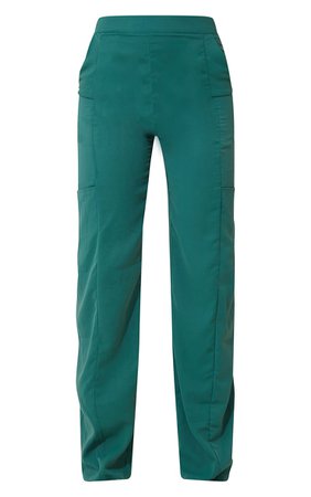 Dark Green Woven Pocket Straight Leg Trousers | PrettyLittleThing USA