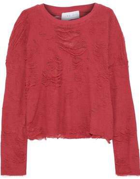 Distressed French Cotton-blend Terry Sweatshirt