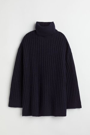 Rib-knit Turtleneck Sweater - Navy blue - Ladies | H&M US