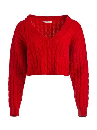 Ayden Cropped V-neck Pullover In Perfect Ruby | Alice And Olivia