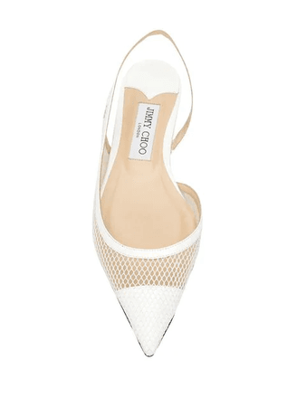 Jimmy Choo Fetto Flat Latte Patent Mesh Pointed Toe Flat In White | ModeSens