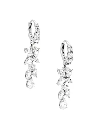 Shop Adriana Orsini Versailles Rhodium-Plated & Cubic Zirconia Floral Drop Earrings | Saks Fifth Avenue