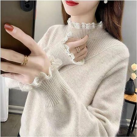 Amazon.com: STRAW Lace Sweater Autumn Winter Clothes Women Turtleneck Korean Women's Sweater Long Sleeve Semi-high Collar (Color : B, Size : XXL Code) : Clothing, Shoes & Jewelry