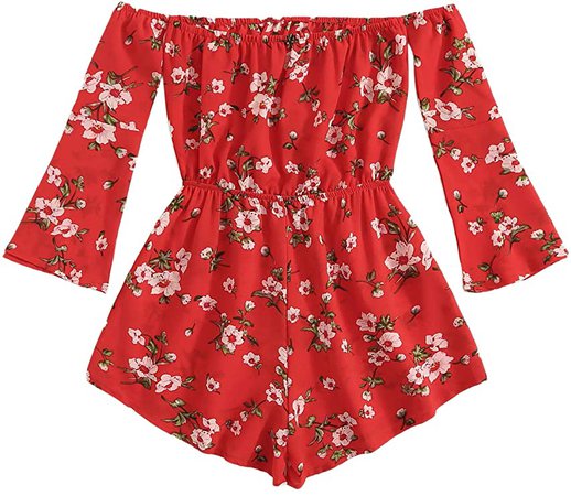 Amazon.com: MakeMeChic Women's Casual Floral Print One Piece Knot Front Off Shoulder Romper Playsuit: Clothing
