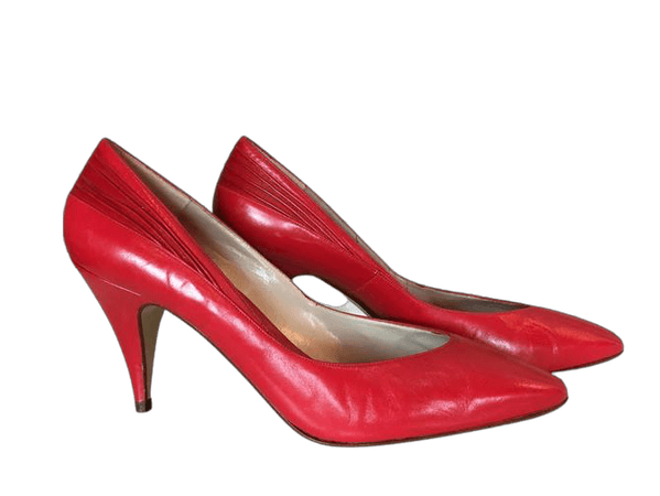 lipstick red heels, 1980s pumps, vintage 80s shoes, 9 1/2, proxy shoes, pointed toe shoes, red leather ...