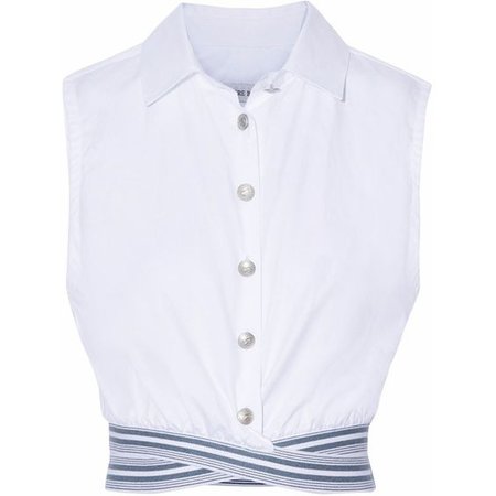 White & Denim Blue Sleeveless Button-Up Crop Top