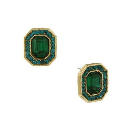 Gold-Tone Green and Blue Zircon Color Crystal Octagon Button Earrings