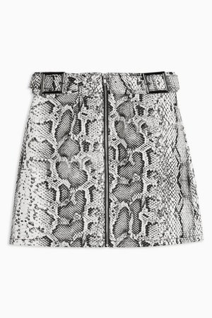 Snake Print Denim Buckle Skirt | Topshop grey