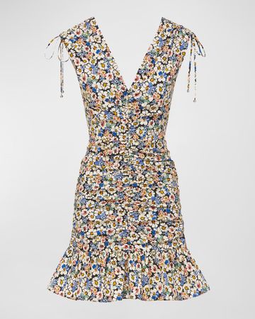 Veronica Beard Jackson Floral Ruched Mini Dress | Neiman Marcus