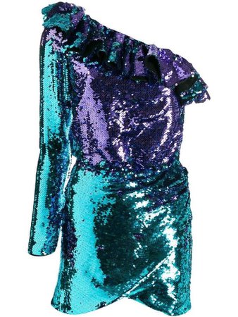 Teal and purple sequence one long sleeve mini dress