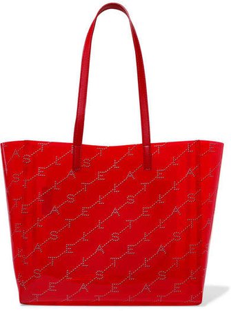Faux Leather-trimmed Printed Pu Tote - Red