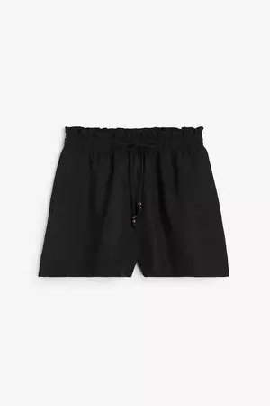 Linen-blend Paper-bag Shorts - Black - Ladies | H&M US