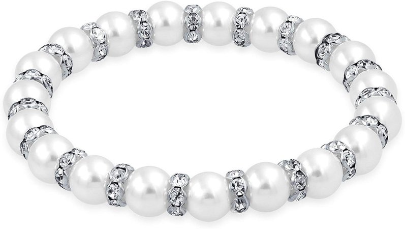 Simulated Pearl Bracelet White Crystal Silver