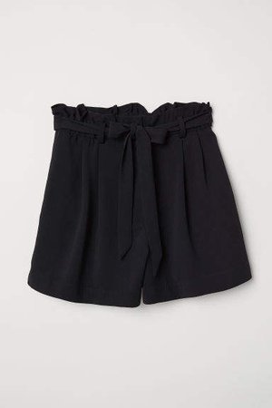 Shorts with Tie Belt - Black