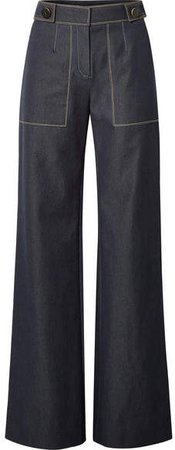 Button-embellished High-rise Wide-leg Jeans - Dark denim