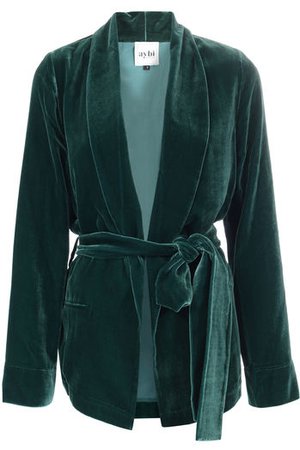 Velvet Blazer with Tie Belt Emerald Green | AYBI | myCLASSICO.com