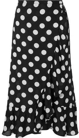 RIXO - Gracie Ruffled Polka-dot Cotton And Silk-blend Poplin Wrap Midi Skirt - Black
