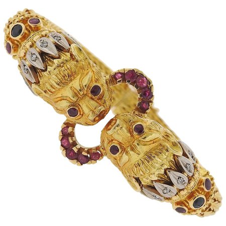 Lalaounis Greece Chimera Diamond Ruby Gold Bracelet For Sale at 1stdibs