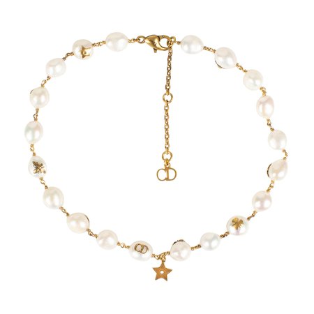 CHRISTIAN DIOR  ANTIQUE GOLD AND MOTHER OF PEARL CHOKER NECKLACE // GOLD