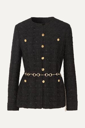 Black Belted button-embellished tweed jacket | Gucci | NET-A-PORTER