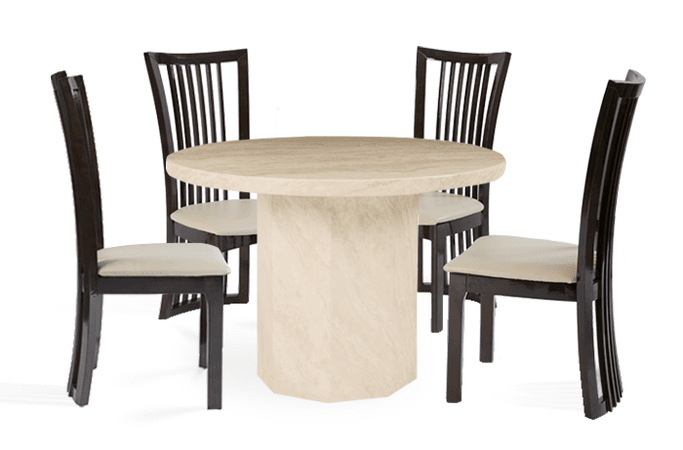 Crema Round Marble Effect Dining Table with 4 Reni Dining Chairs | Thomas Brown Furnishings