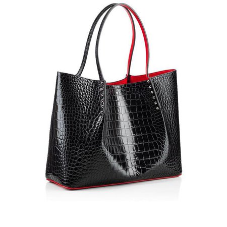 *clipped by @luci-her* Christian Louboutin Small Cabarock Spiked Alligator Embossed Black Calfskin Leather Tote - Tradesy