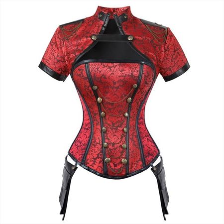 Red Steampunk Gothic 4 Piece Steel Boned Shaper Corset | Vampal Dresses