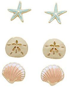 Amazon.com: Rosemarie Collections Women's Beach Stud Earrings Set of 3 Starfish Sand Dollar Shell (Enamel Colors): Clothing, Shoes & Jewelry