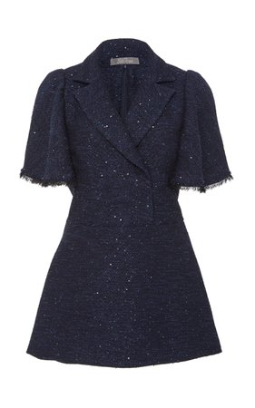 Flutter Sleeve Sequined Tweed Blouse by Lela Rose | Moda Operandi