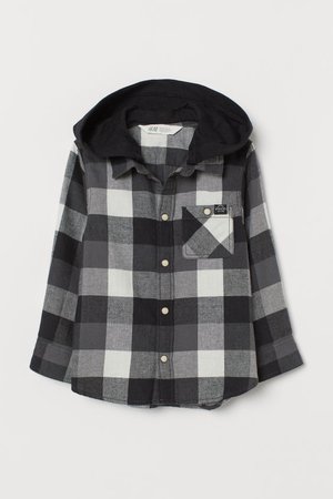 Hooded Flannel Shirt - Black/white checked - Kids | H&M US