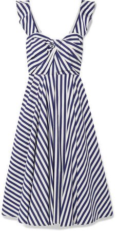 Collection - Twist-front Striped Cotton-poplin Midi Dress - Navy