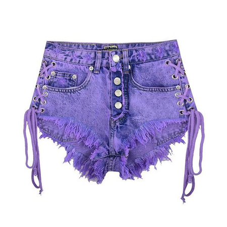 Purple Corset Lace Jean High Waisted Button Shorts | Kawaii Babe