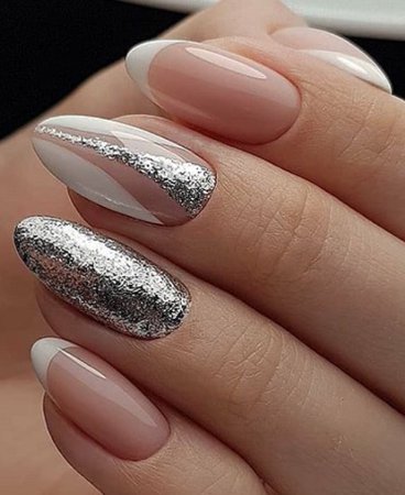 White W/ Silver Glitter Nails