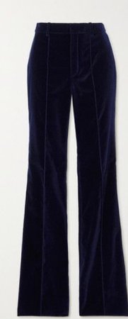 Navy Blue Velvet Flair Trousers