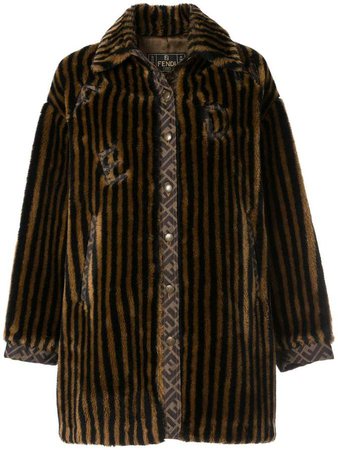 Pre-Owned striped faux fur coat