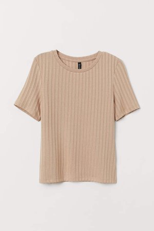 Ribbed T-shirt - Beige