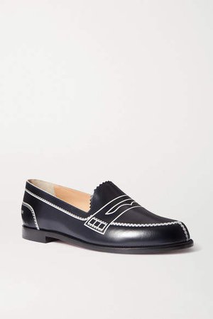 Mocalaureat Printed Leather Loafers - Navy