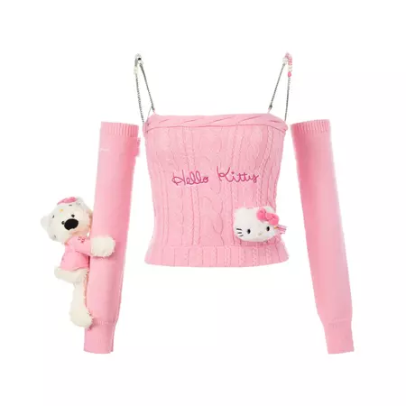 Pink Hello Kitty Shoulderless Knitted Top | MADA IN CHINA