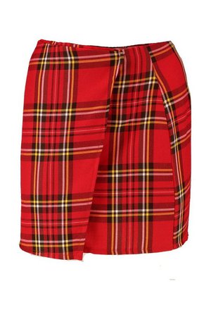Woven Tartan Check Wrap Mini Skirt | Boohoo