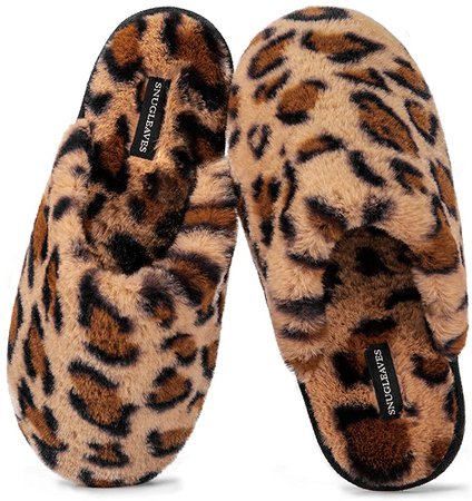Amazon.com | Snug Leaves Women's Fuzzy House Memory Foam Slippers Cute Furry Leopard Print Faux Fur Lined Closed Toe Indoor Slides Bedroom Slip On Shoes with Soft Rubber Sole (Brown-Leopard, Size 9-10) | Slippers