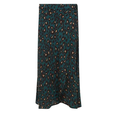 Green Leopard Print Midi Wrap Skirt | New Look