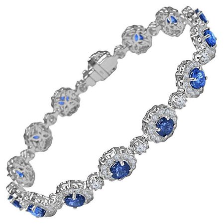 5.76 Carat Round Blue Sapphire and 3.54 Carat Diamond Bracelet For Sale at 1stDibs