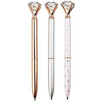 Amazon.com : 3 Pcs Rose Gold Pen with Big Diamond/Crystal ，Metal Ballpoint Pen，Rose Gold /Silver Office Supplies，Black Ink (3pcs) (RR-12-19-9) : Office Products