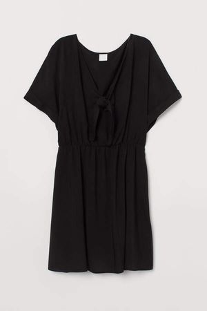 V-neck Tie-front Dress - Black