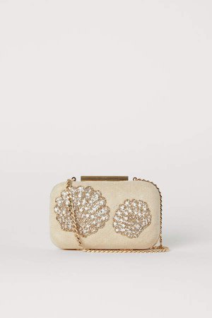 Clutch with Beaded Embroidery - Beige