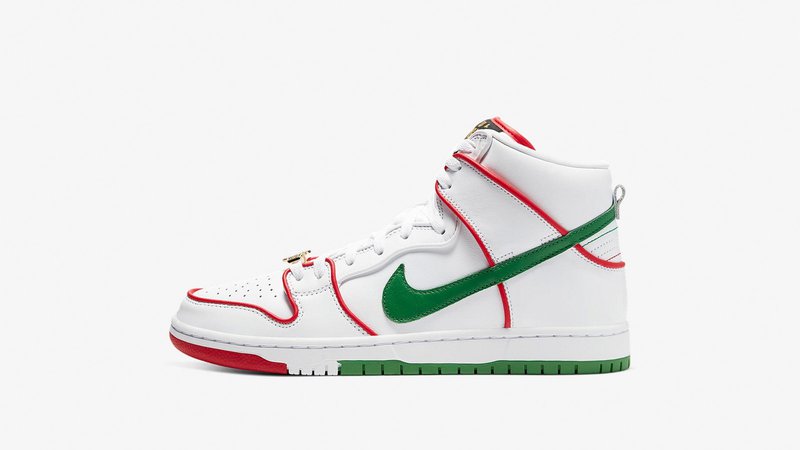 Nike SB Dunk High (White, University Red & Green)