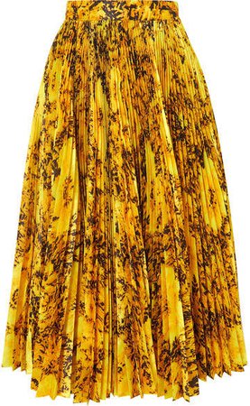 Pleated Floral-print Taffeta Midi Skirt - Yellow